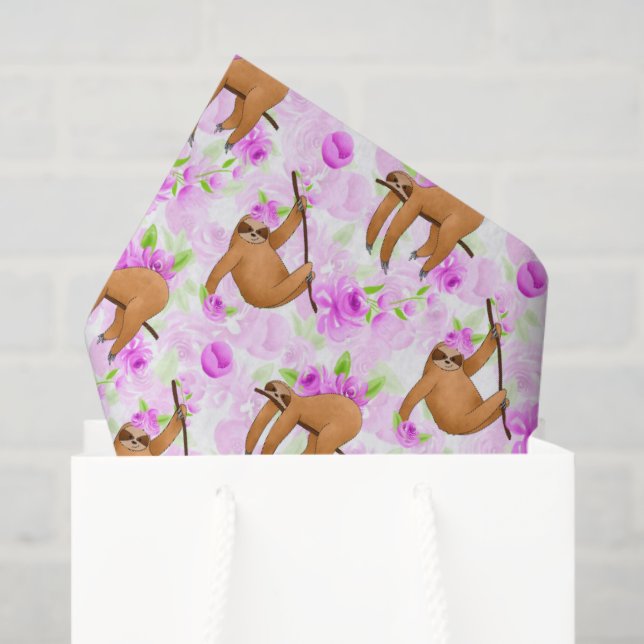 Cute sloths and flowers tiled wrapping paper (Gift Bag)
