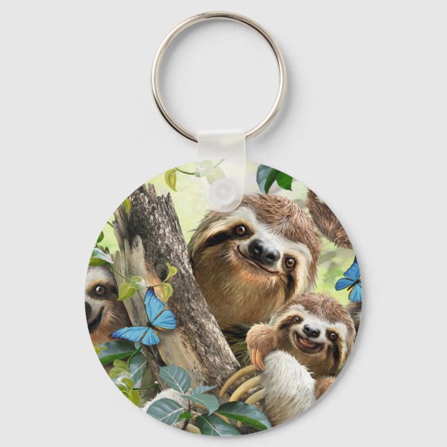 Cute Sloths Background Key Ring (Front)