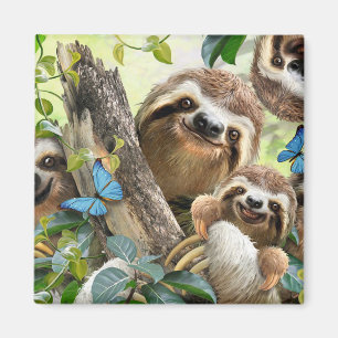 Cute Sloths Background Magnet