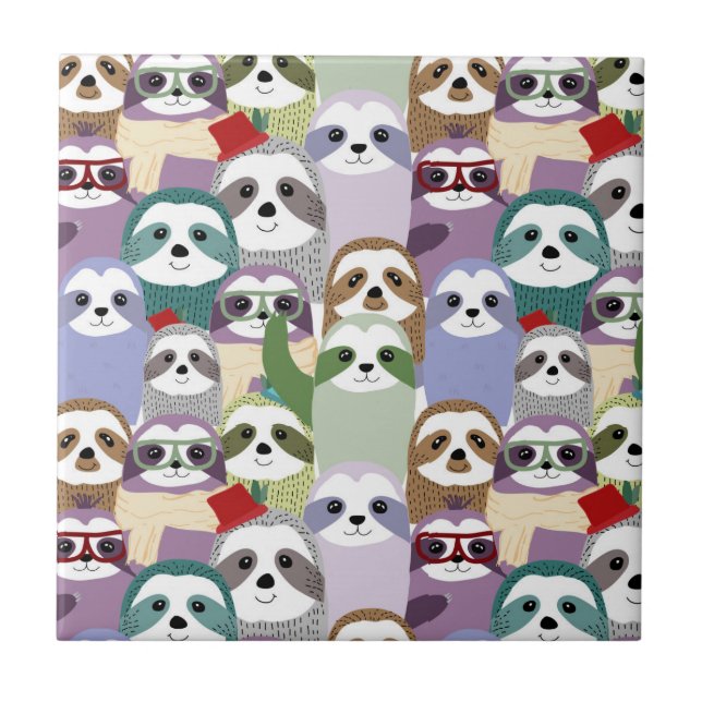 Cute Sloths  Ceramic Tile (Front)