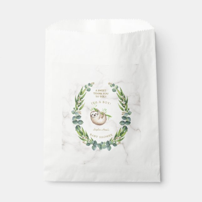 Cute Sloths Eucalyptus Wreath Baby Shower Favour Bag (Front)