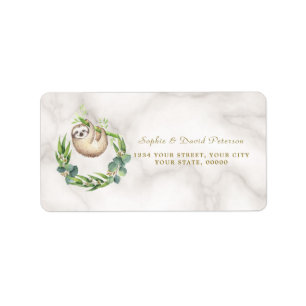 Cute Sloths Eucalyptus Wreath Baby Shower Label