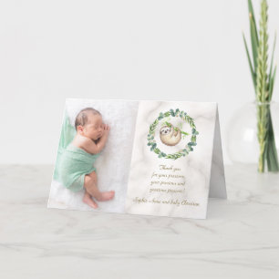 Cute Sloths Eucalyptus Wreath Baby Shower Thank You Card