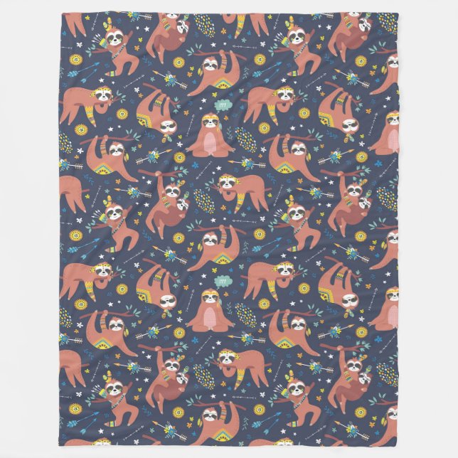 Cute Sloths Fleece Blanket (Front)