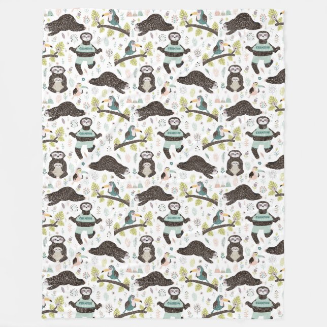 Cute Sloths Fleece Blanket (Front)