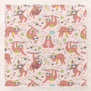 Cute Sloths Glass Coaster