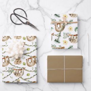 Cute Sloths Hanging From A Tree  Wrapping Paper Sheet