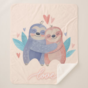 Cute Sloths In Love Sherpa Blanket