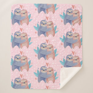 Cute Sloths In Love Sherpa Blanket