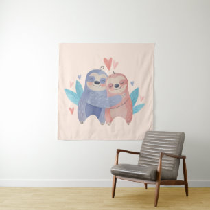 Cute Sloths In Love Tapestry