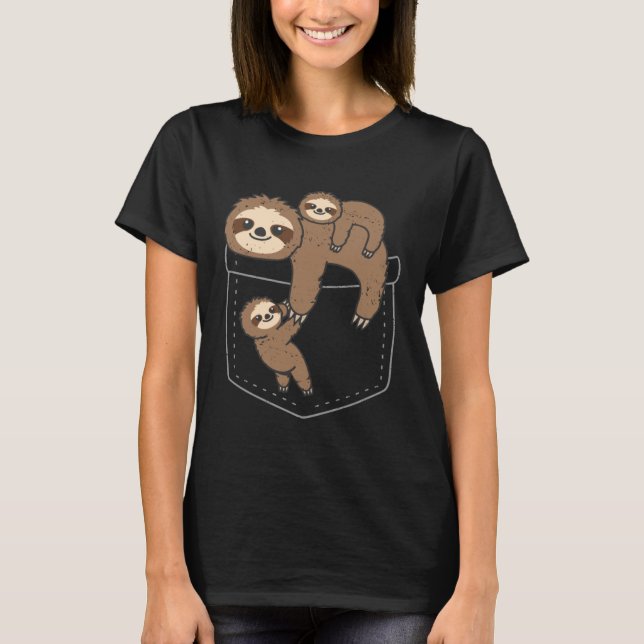 Cute Sloths In Pocket Lazy Sloth  Animal Owner Gra T-Shirt (Front)