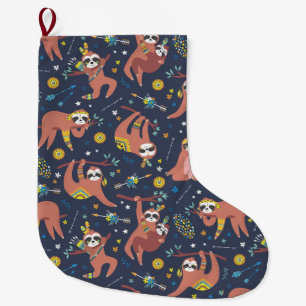 Cute Sloths Large Christmas Stocking