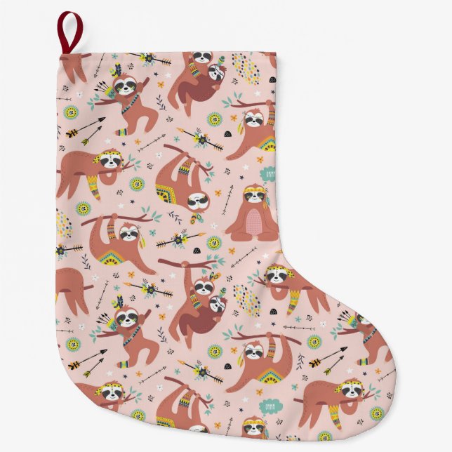 Cute Sloths Large Christmas Stocking (Front)