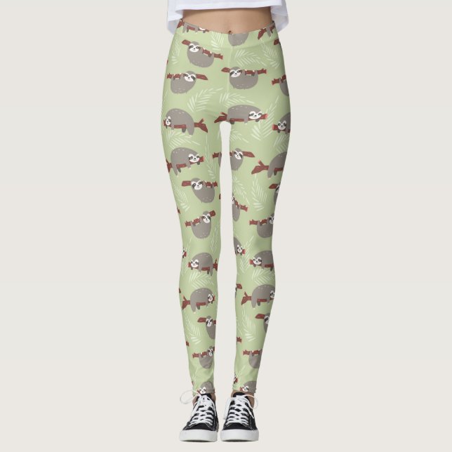 Cute Sloths Pattern Leggings (Front)