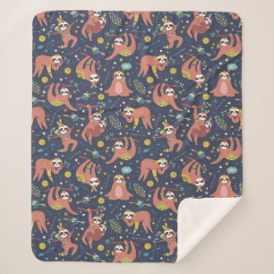 Cute Sloths Sherpa Blanket