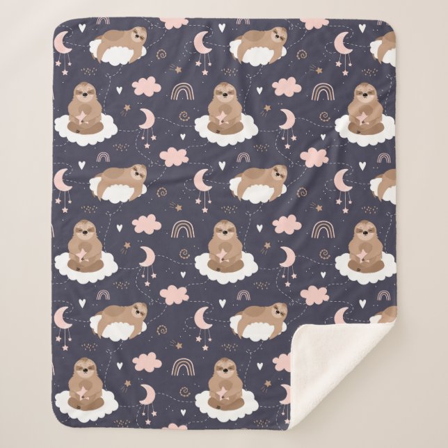 Cute Sloths Sherpa Blanket (Front)
