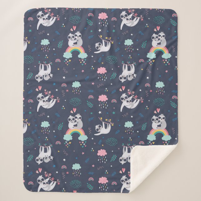 Cute Sloths Sherpa Blanket (Front)
