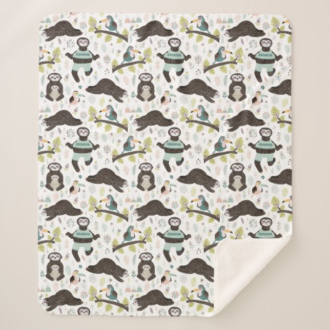 Cute Sloths Sherpa Blanket (Front)