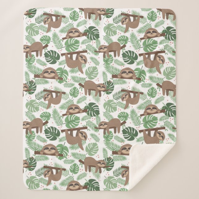 Cute Sloths Sherpa Blanket (Front)