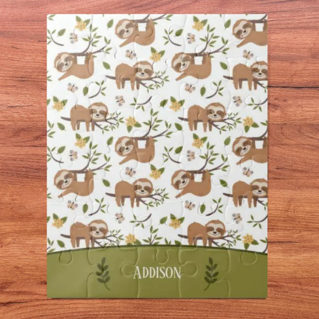 Cute Sloths Sleeping on Tree Branches Kid Pattern Jigsaw Puzzle (Creator Uploaded)