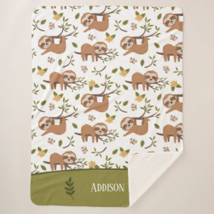 Cute Sloths Sleeping on Tree Branches Kid Pattern Sherpa Blanket