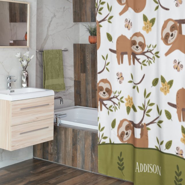 Cute Sloths Sleeping on Tree Kid Pattern Bathroom Shower Curtain (Creator Uploaded)