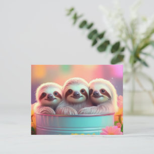 Cute sloths together postcard