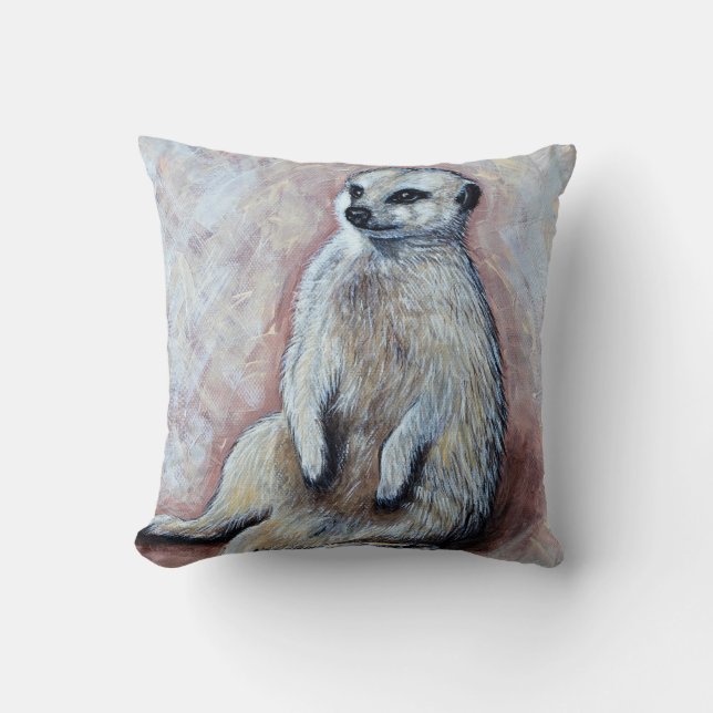 Cute Slouchy Meerkat Painting Cushion (Front)