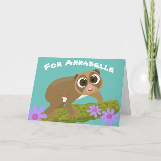 Cute slow loris flowers cartoon illustration card (Front)