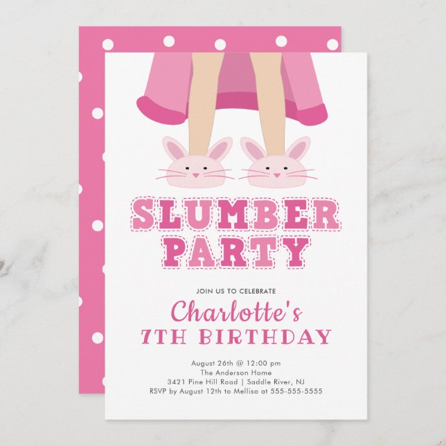 Cute Slumber Pajama Birthday Invitation (Front/Back)
