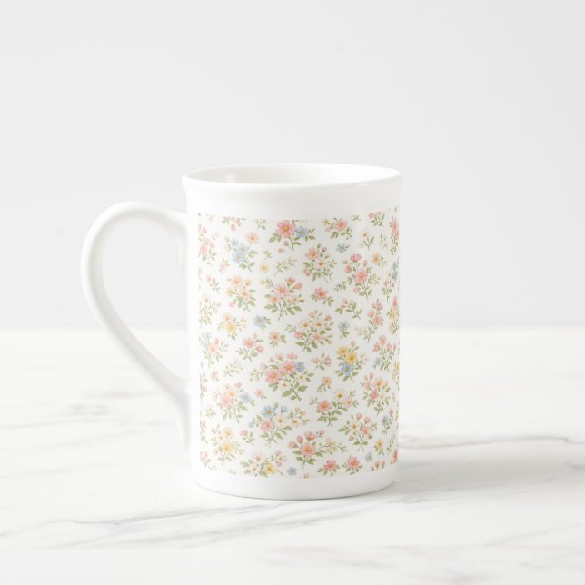 Cute Small Ditsy Floral Seamless Pattern Bone China Mug (Left)