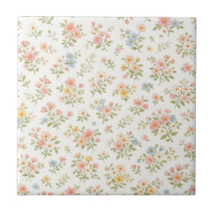 Cute Small Ditsy Floral Seamless Pattern Ceramic Tile