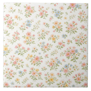 Cute Small Ditsy Floral Seamless Pattern Ceramic Tile