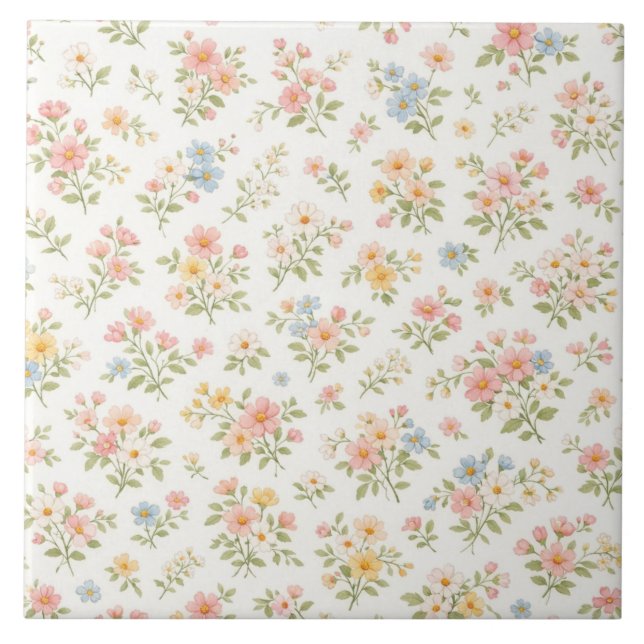 Cute Small Ditsy Floral Seamless Pattern Ceramic Tile (Front)