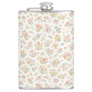 Cute Small Ditsy Floral Seamless Pattern Hip Flask