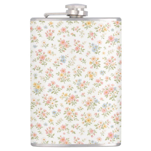 Cute Small Ditsy Floral Seamless Pattern Hip Flask (Front)
