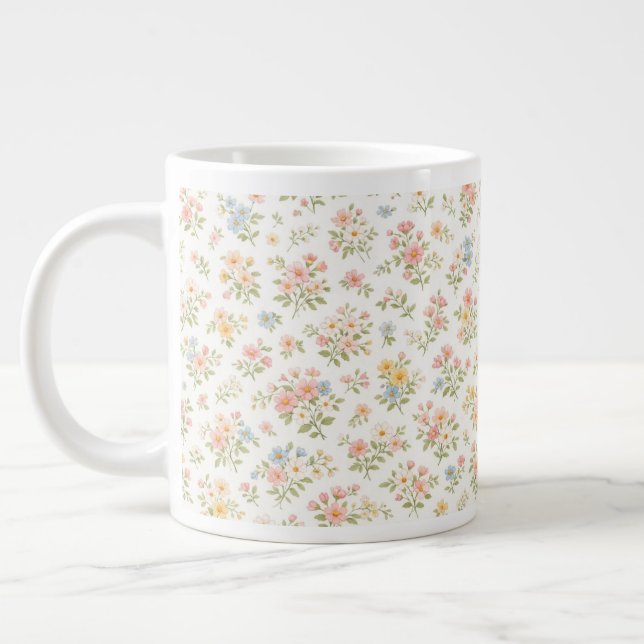 Cute Small Ditsy Floral Seamless Pattern Large Coffee Mug (Left)