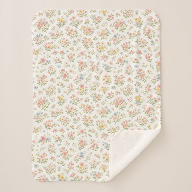 Cute Small Ditsy Floral Seamless Pattern Sherpa Blanket (Front)