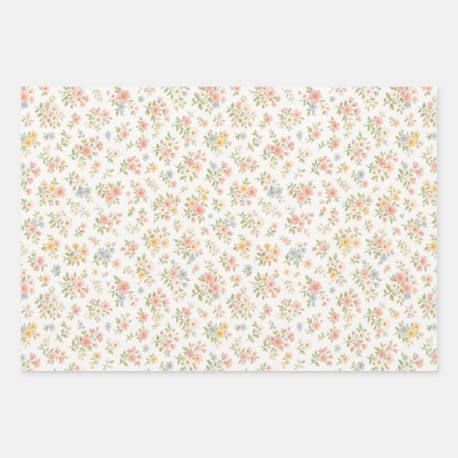 Cute Small Ditsy Floral Seamless Pattern Wrapping Paper Sheet (Front)