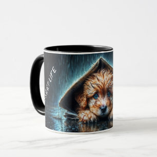 Cute small dog in rain day with blue eyes art mug