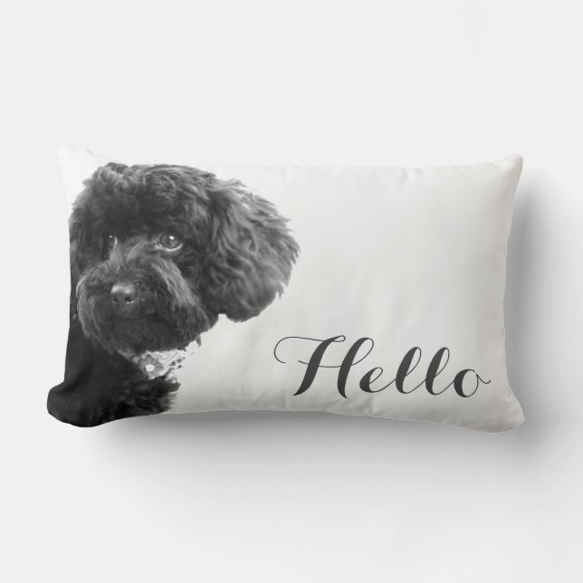 Cute Small Dog Puppy Toy Poodle Hello Custom Lumbar Cushion (Front)