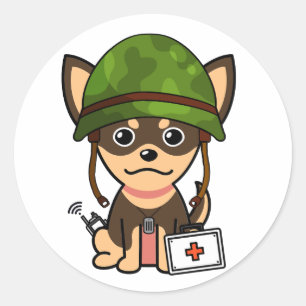 Cute Small Dog Wearing army helmet Classic Round Sticker