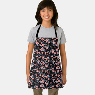 Cute small pink floral with black background apron