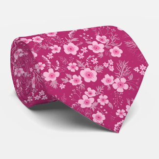 Cute small pink floral with Magenta background Tie