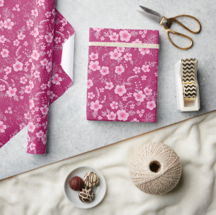 Cute small pink floral with Magenta background Wrapping Paper
