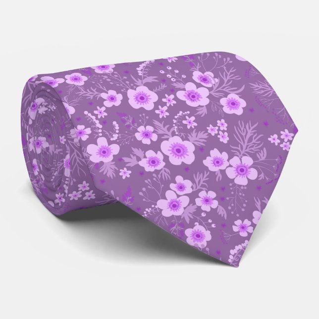 Cute small purple floral summer pattern tie (Rolled)