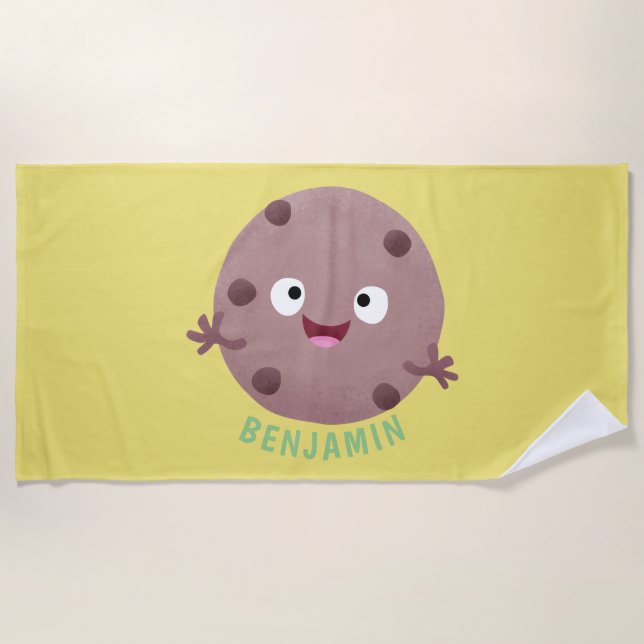 Cute smart chocolate chip cookie cartoon beach towel (Front)