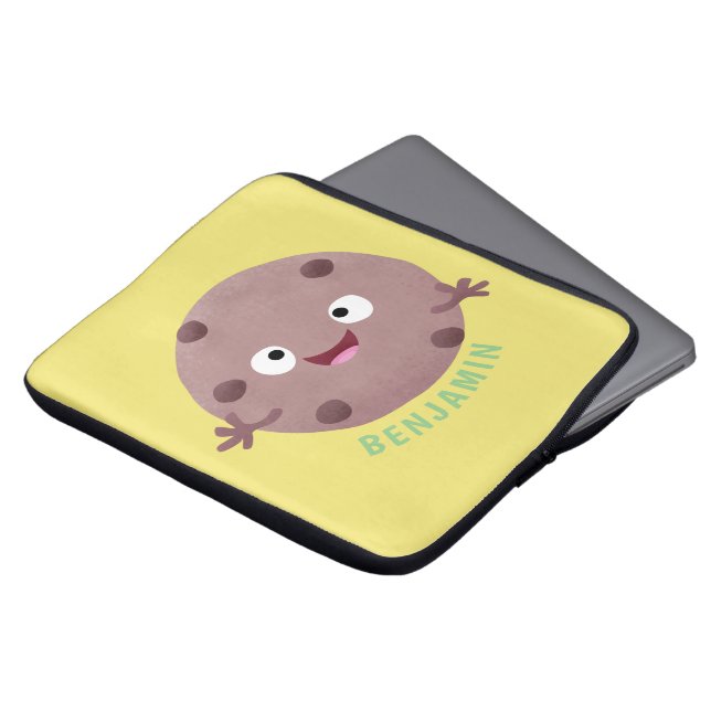 Cute smart chocolate chip cookie cartoon laptop sleeve (Front Top)
