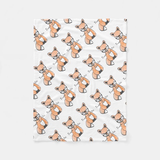 Cute Smart Fox Fleece Blanket (Front)