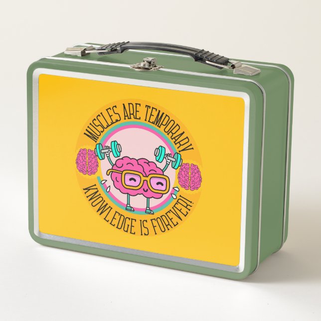 Cute Smart Pink Brain Knowledge Is Forever  Metal Lunch Box (Front)